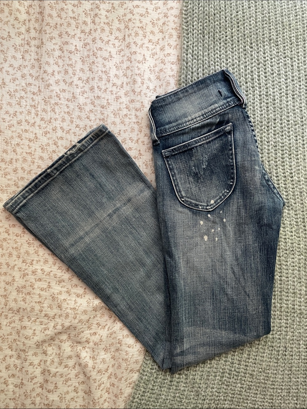 Vigoss Women's Blue Flared Denim Jeans with Subtle Paint Detail